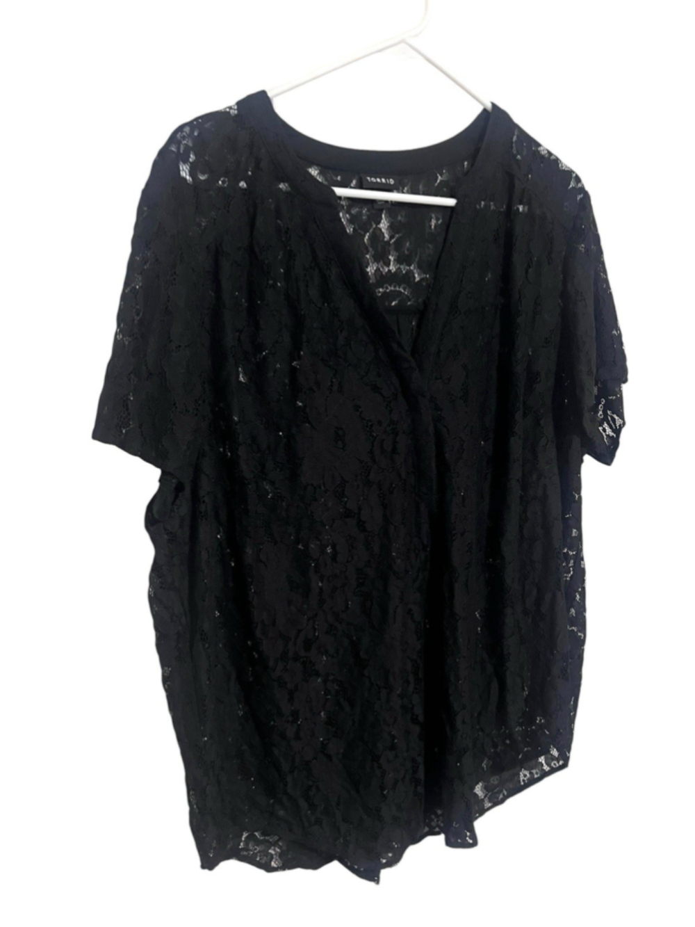 Torrid Harper Full Lace Blouse Women’s 2X 2 Black Sheer Unlined Short Sleeve Top - Picture 2 of 5